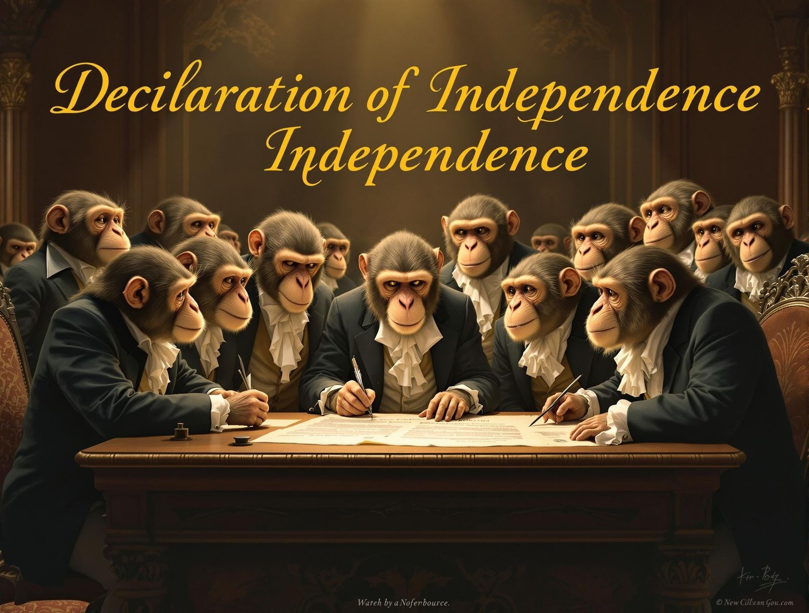 Dignified Monkeys Sign Declaration of Independence in Elegan...