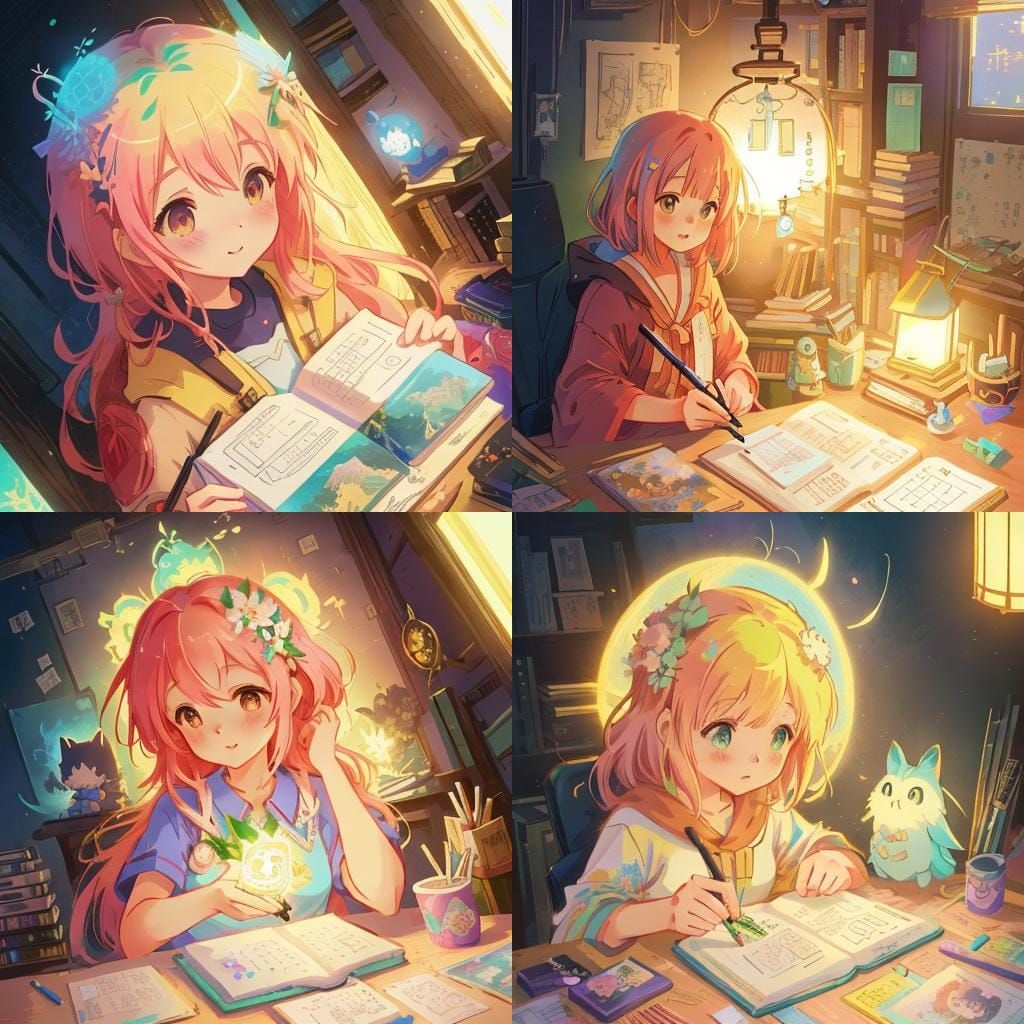 Luminous Goddess with Sketchbook in Digital Art Style