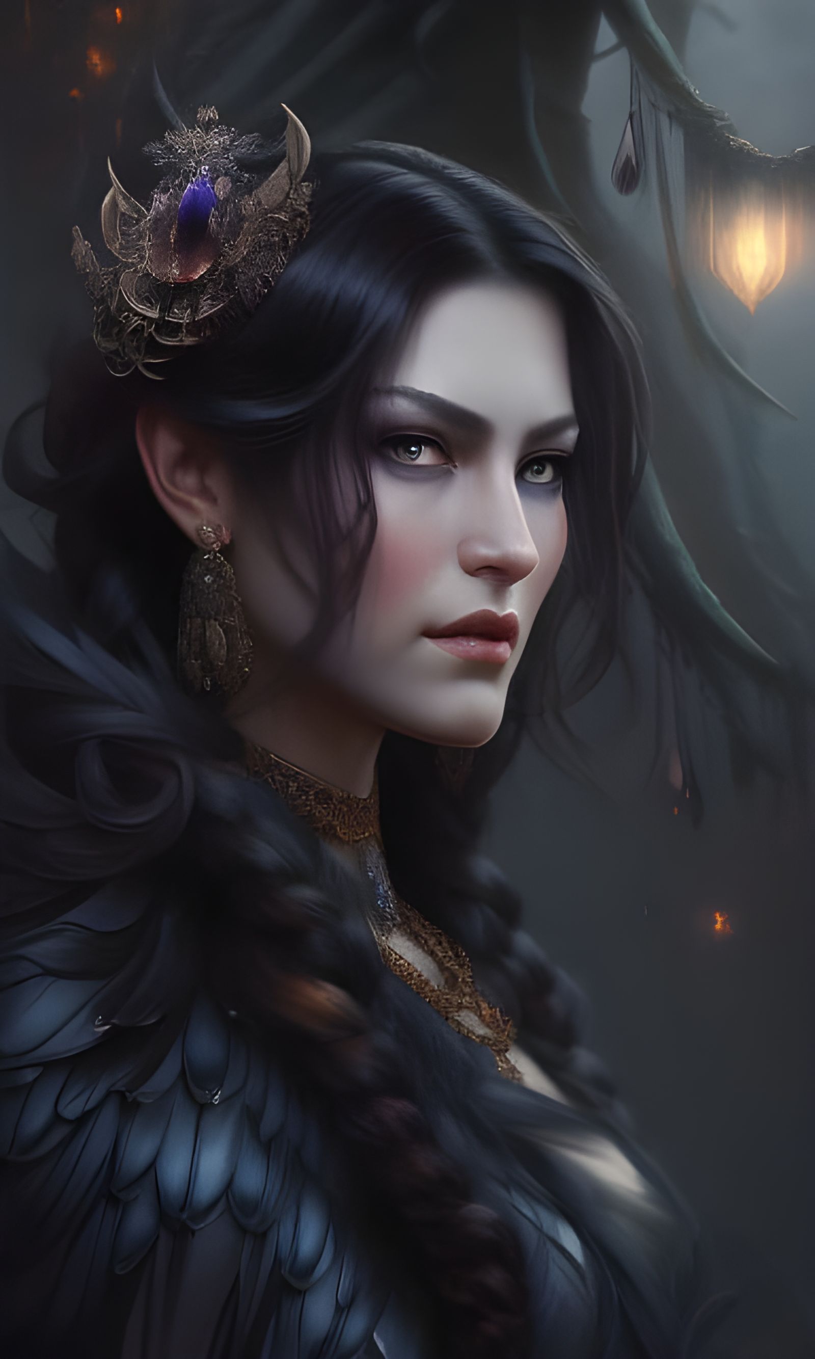 Darkness Goddess Portrait in Hyperrealistic Style