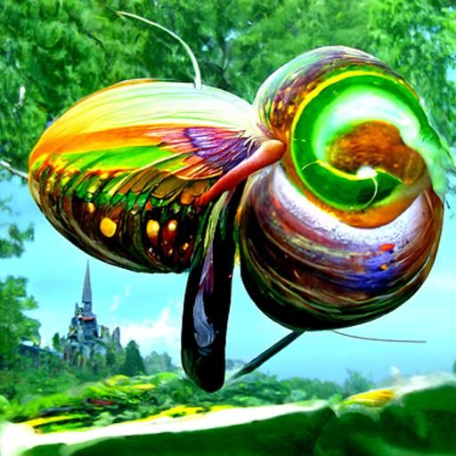 Fairy Snail with Wings in Ethereal Oil Painting