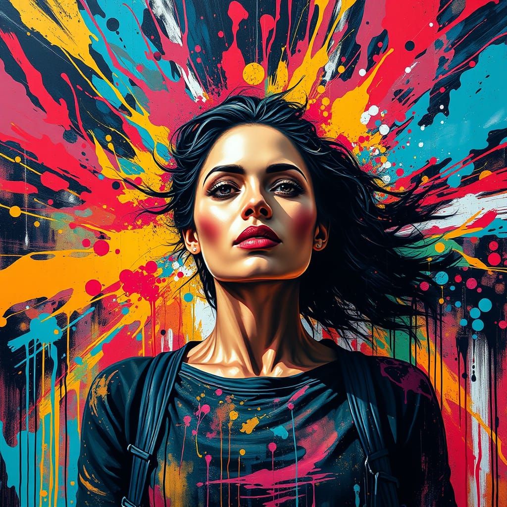 Triumphant Goddess of Freedom in Vibrant Street Art Style