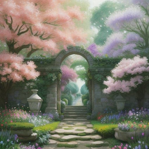 Lush Gardens in Impressionist Style