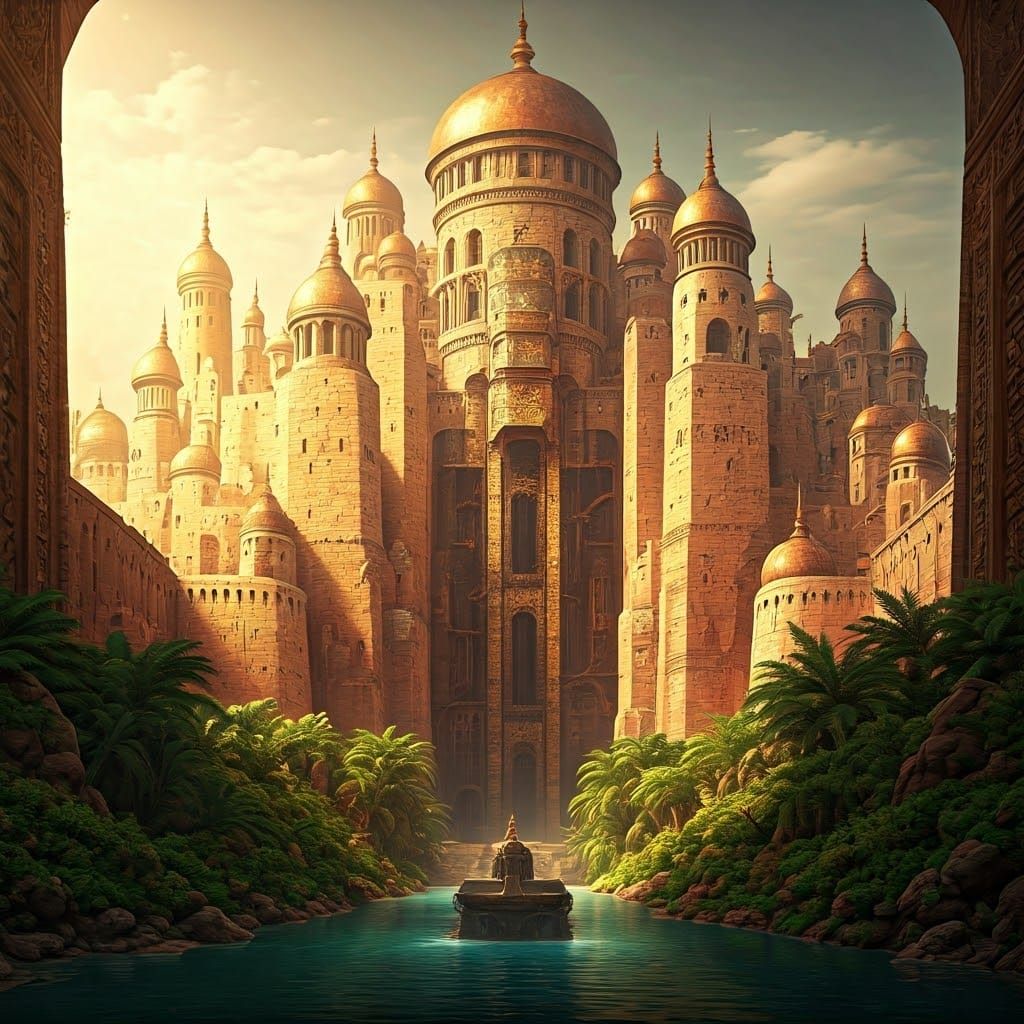 Majestic Steampunk Citadel Amidst Exotic Gardens