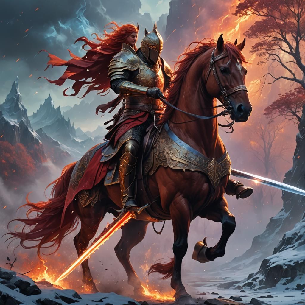 Fiery Knight on Horseback Fantasy Concept Art