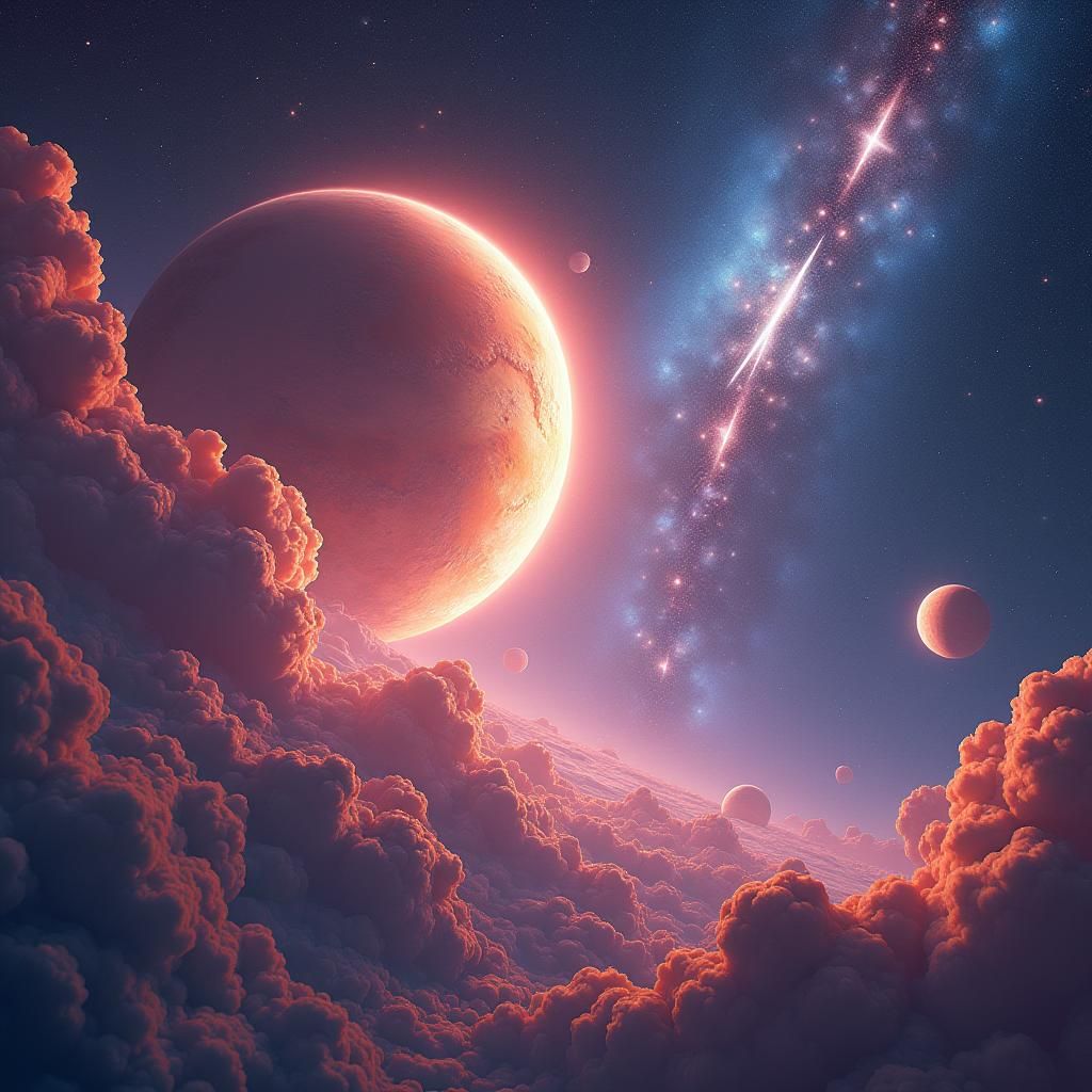 Cosmic Expanse with Planets and Comet in Matte Painting Styl...