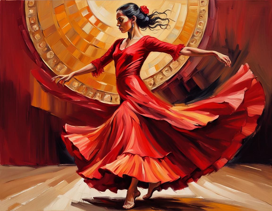 Flamenco Dancer's Intense Gaze as Oil Painting