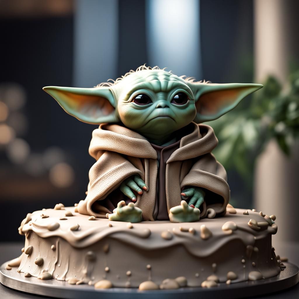 Detailed 3D Cake Sculpture of Baby Yoda