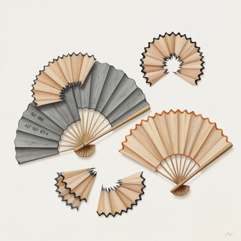 Pencil Shavings Artfully Arranged As Chinese Folding Fans