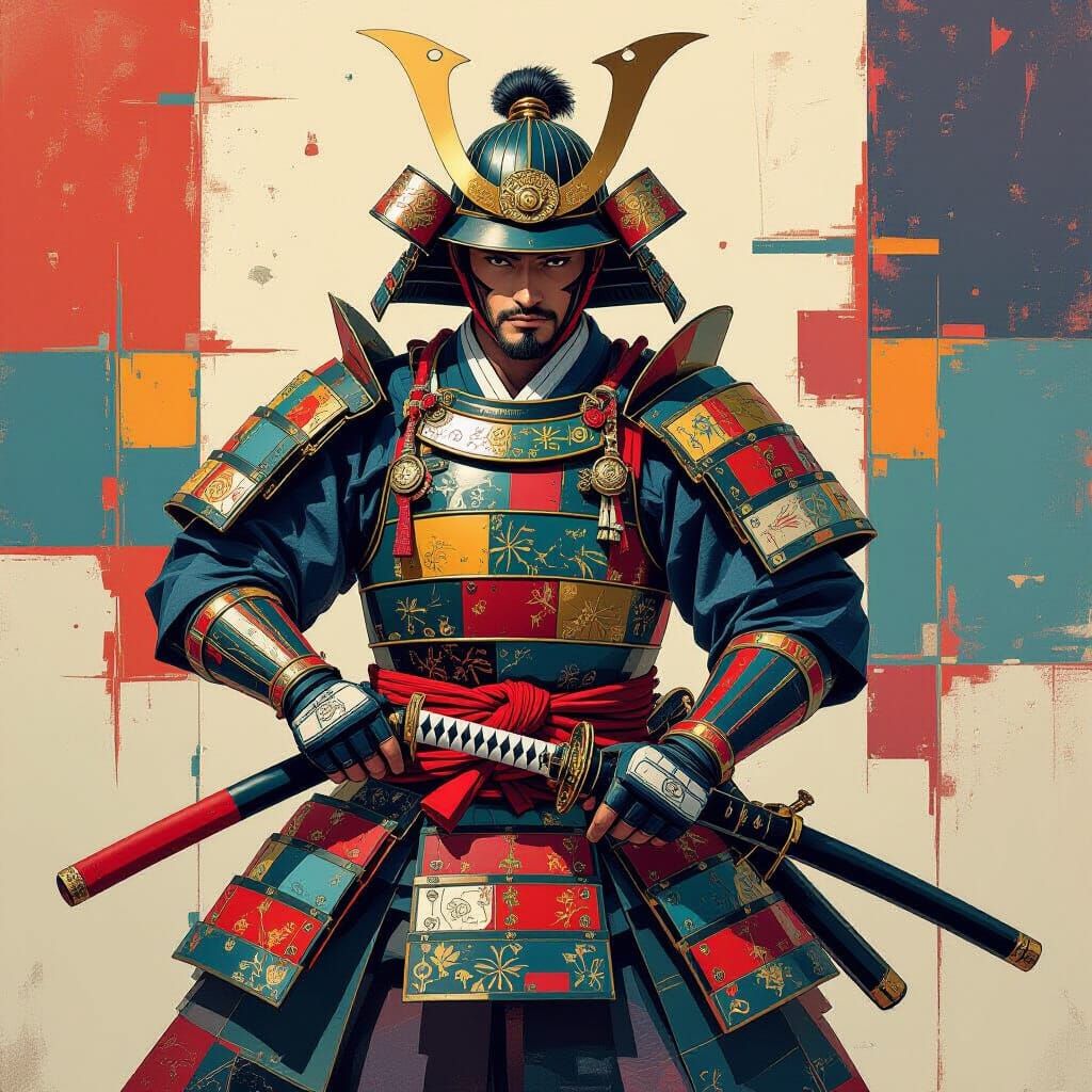 Samurai in Geometric Art Deco Style