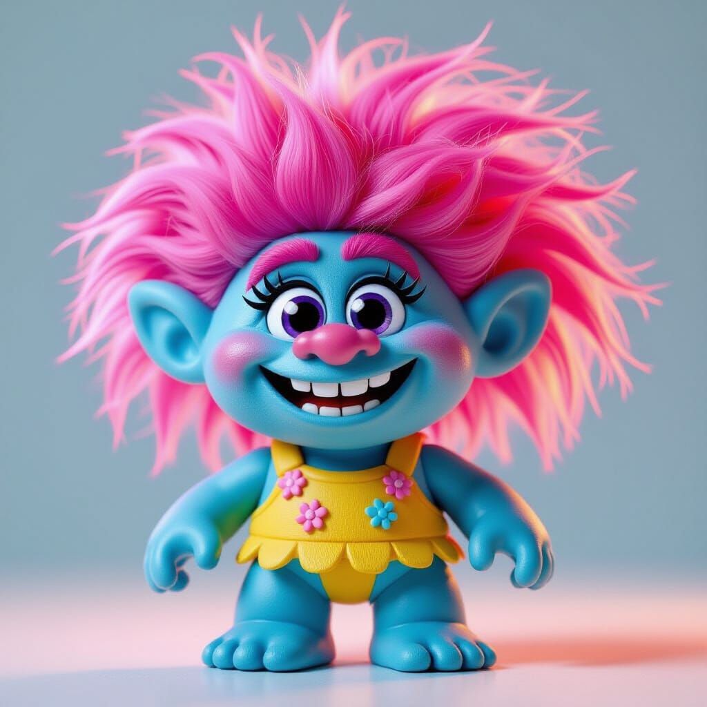 Vibrant 80s Troll Toy with Neon Pink Hair