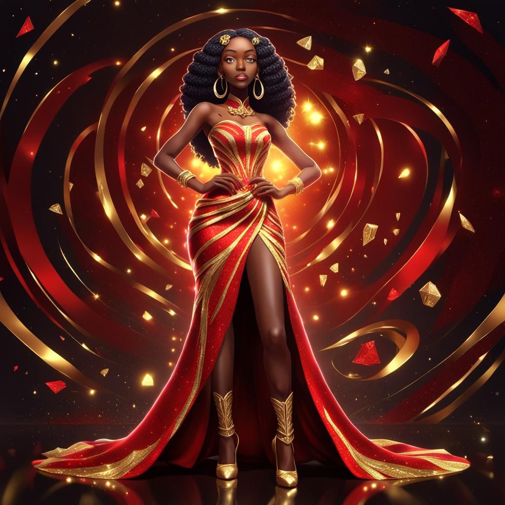 Confident Woman in Red Dress: 3D Anime Art