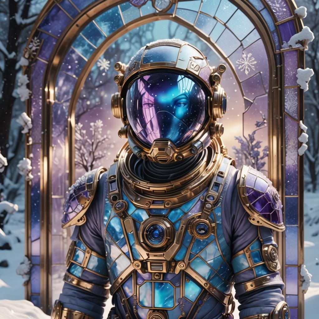 Biomechanical Astronaut in Stained Glass Mirror Mask