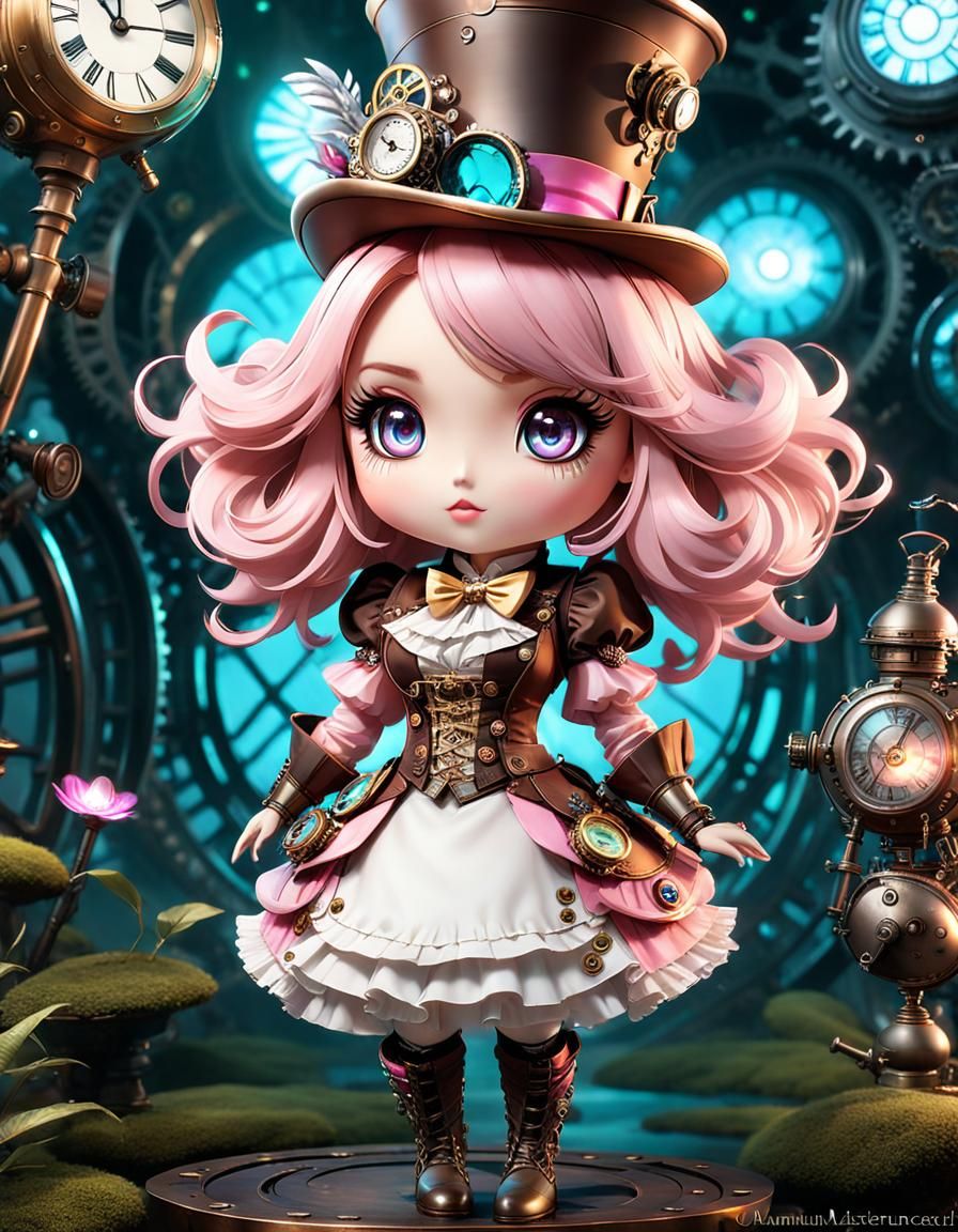 Chibi steampunk mad hatter girl