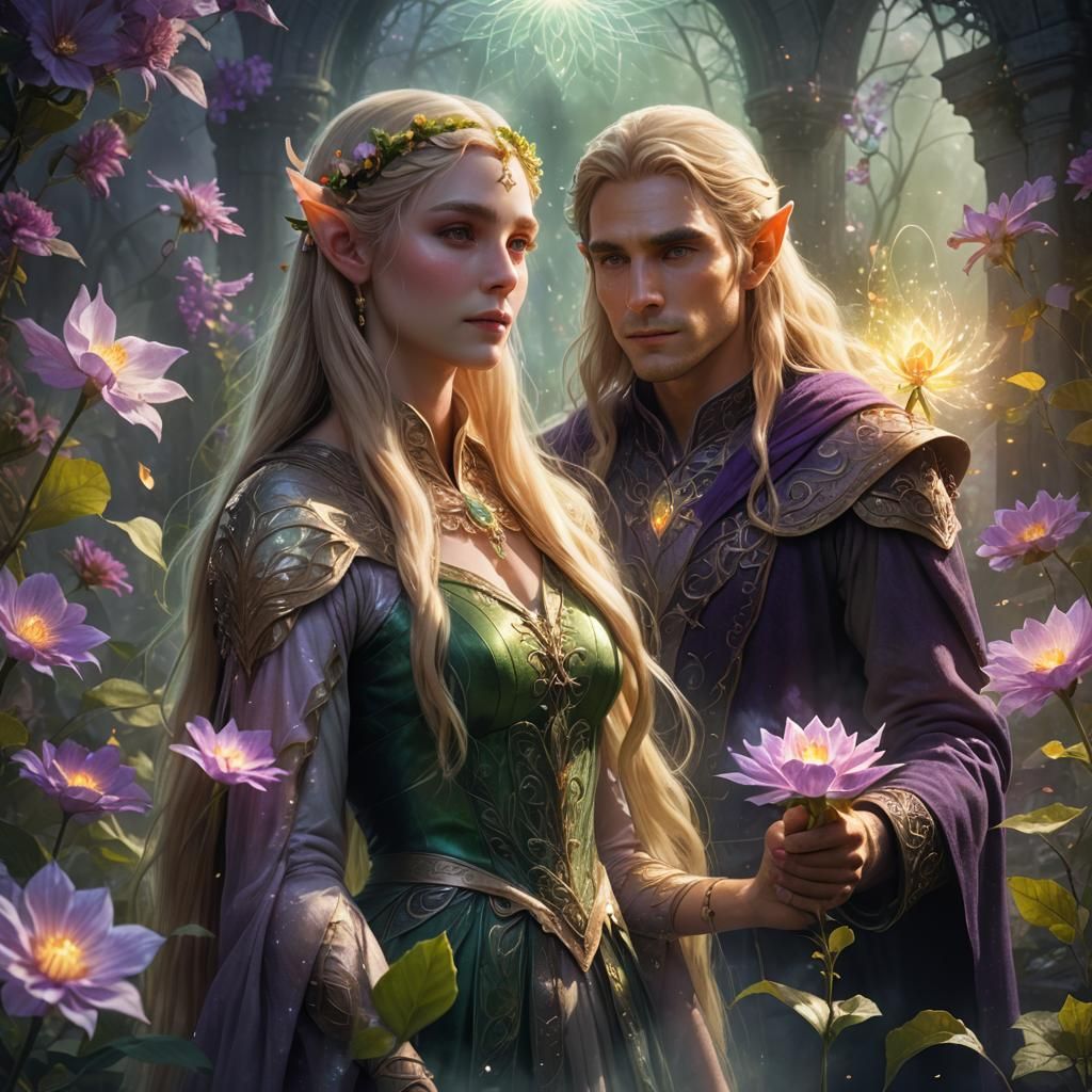 Glowing Flower in Mystic Garden: Art Nouveau Style