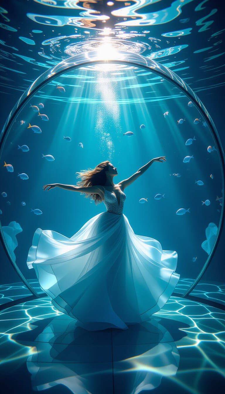 Underwater Ballroom Dance with Bioluminescent Fish