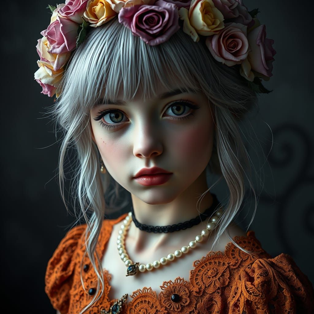 Gothic girl with long silver-grey hair