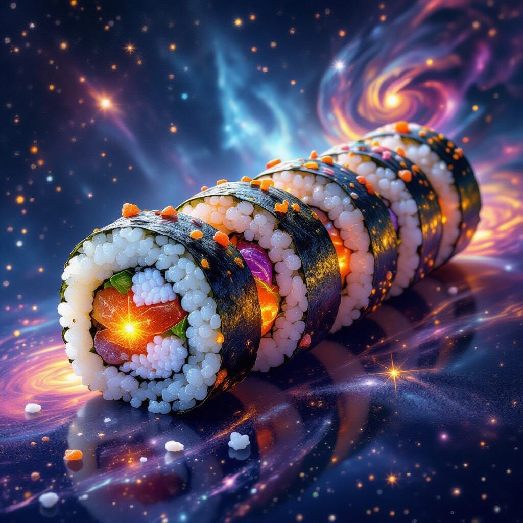 Cosmic Sushi Roll Nebula in Surrealist Style
