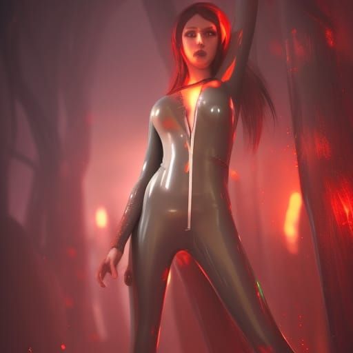 Elf in Latex Catsuit, Dark Fantasy Art