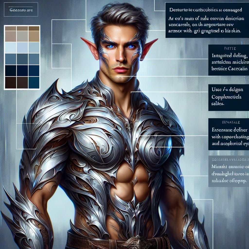 Elven Warrior in Grafted Silver Armor, Fantasy Concept Art