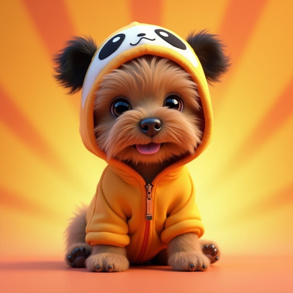 Cute Yorkshire Puppy in Whimsical Panda Outfit