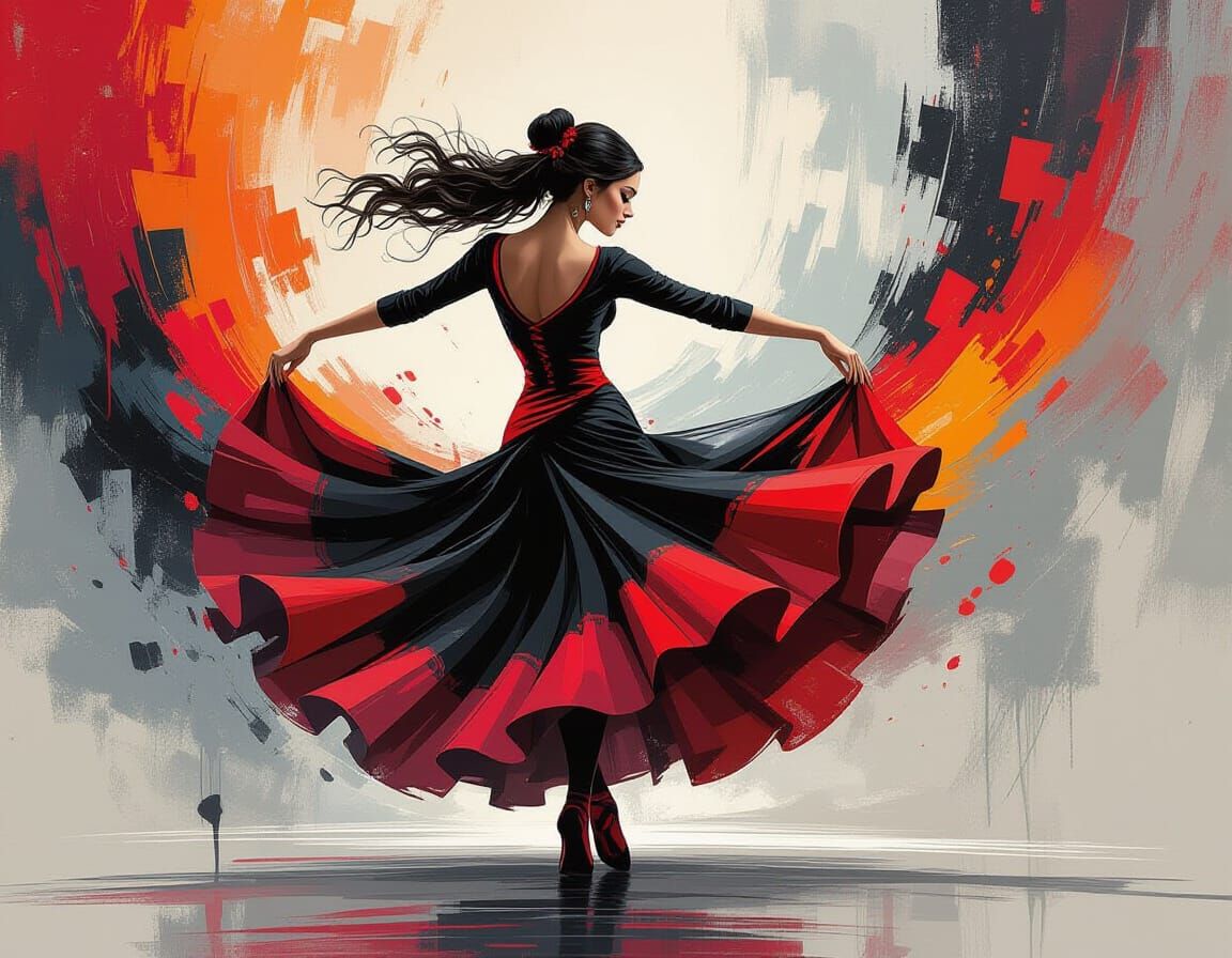 Flamenco Dancer in Motion as Swirling Color Matte Painting