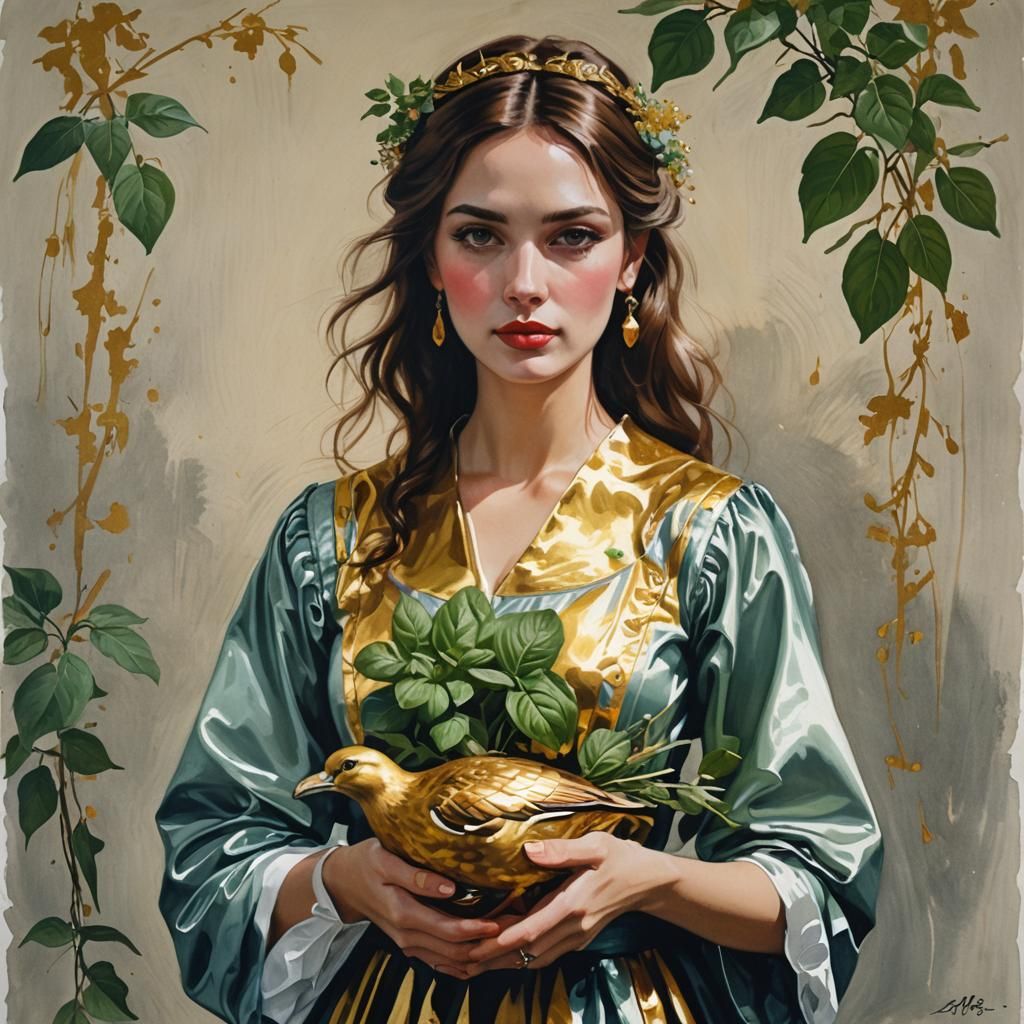 Girl Grabs Golden Goose: Gouache-Style Portrait