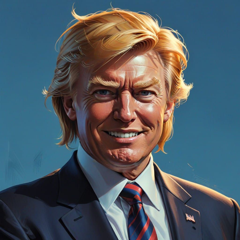 Confident Presidential Mullet in Dynamic Comic Book Style