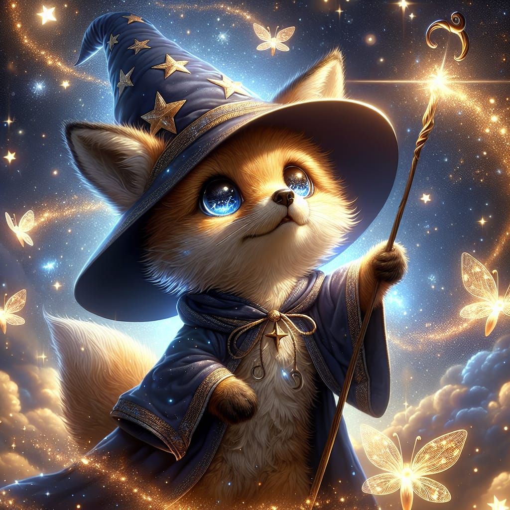 Fox Wizard Soaring Through Galaxy in Photorealistic Style