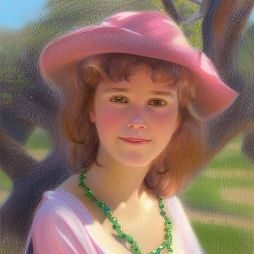 Girl Sketching Under Oak Tree: Oil Painting