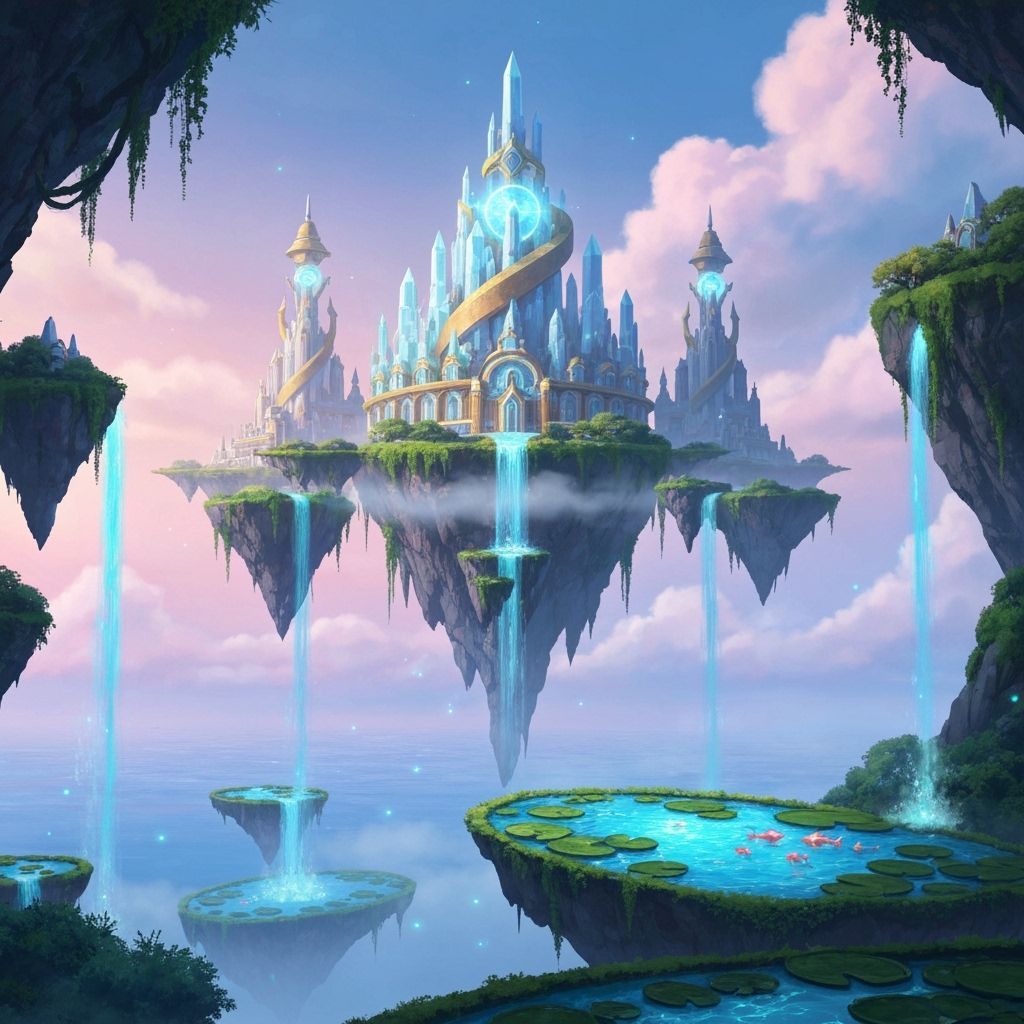 Floating Crystal Citadel with Levitating Gardens