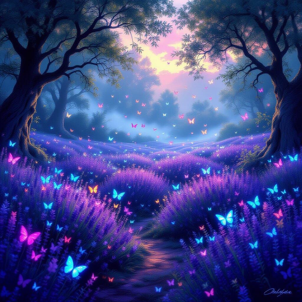 Bioluminescent Butterflies in Lavender Field: A Digital Pain...