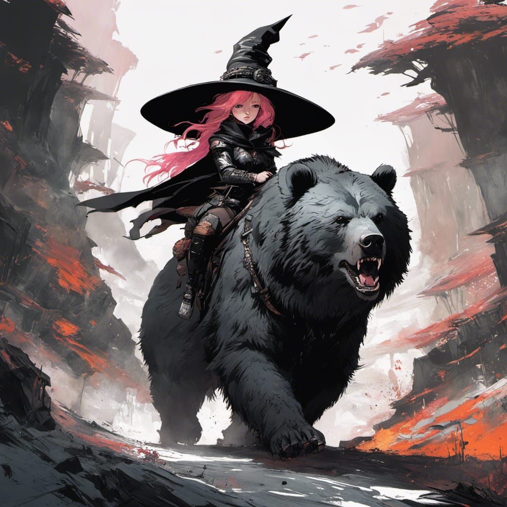 Chibi Witch Rides Armored Grizzly