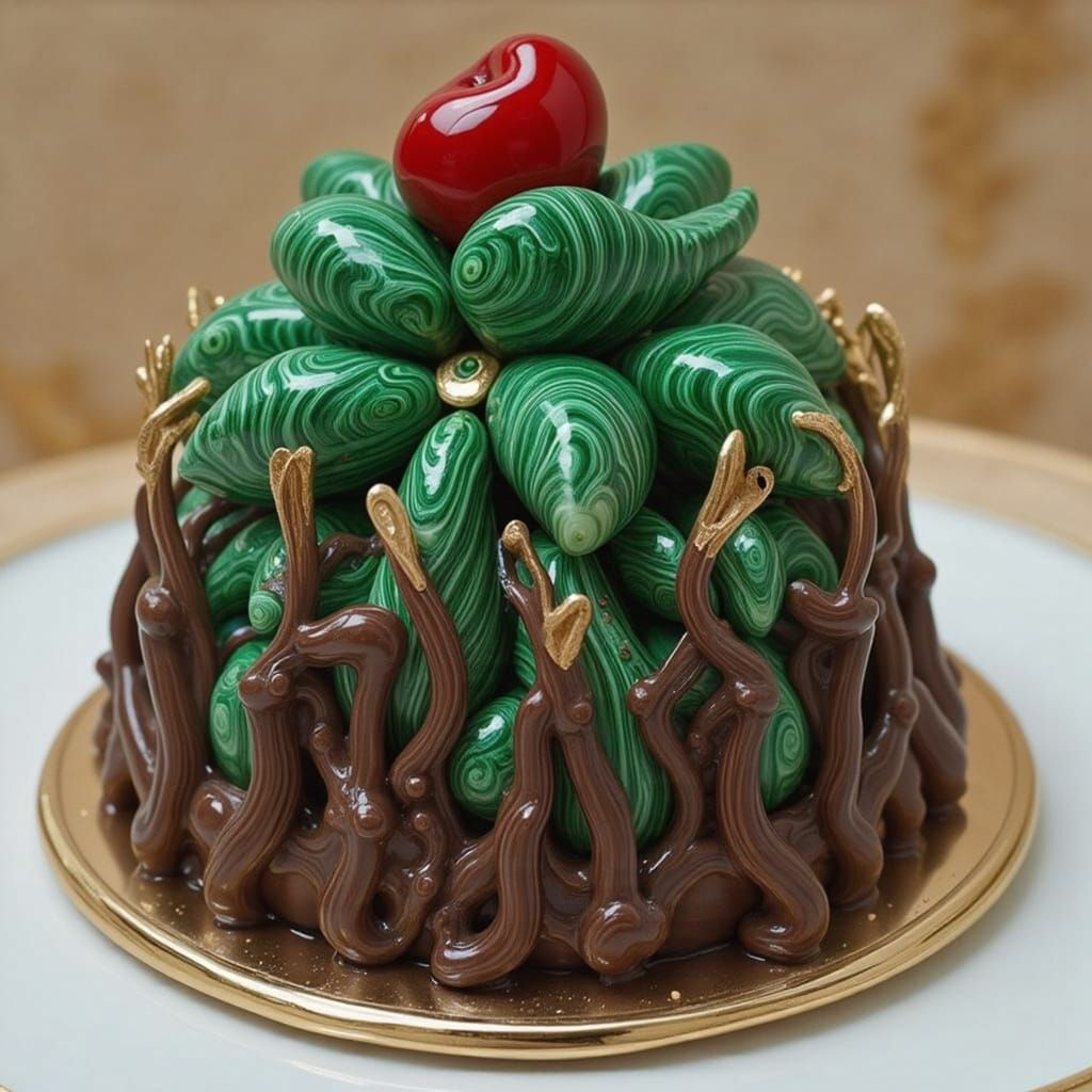 Luxurious Chocolate and Marzipan Dessert in Vibrant Colors