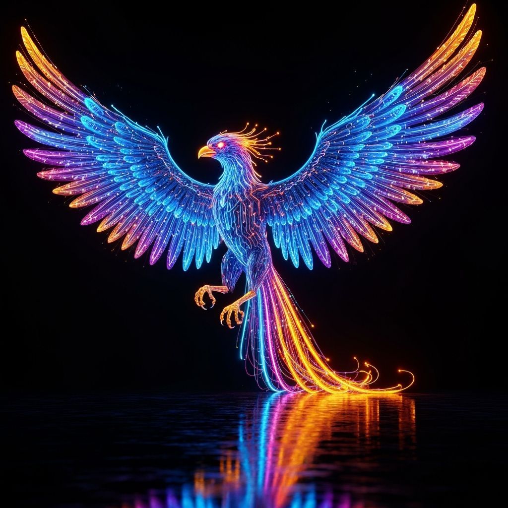 Neon Phoenix Digital Sculpture in Cyberpunk Style