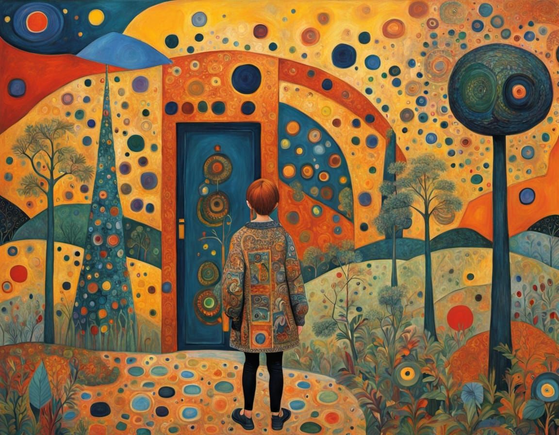 Girl with Kite in Vibrant Stucco Style