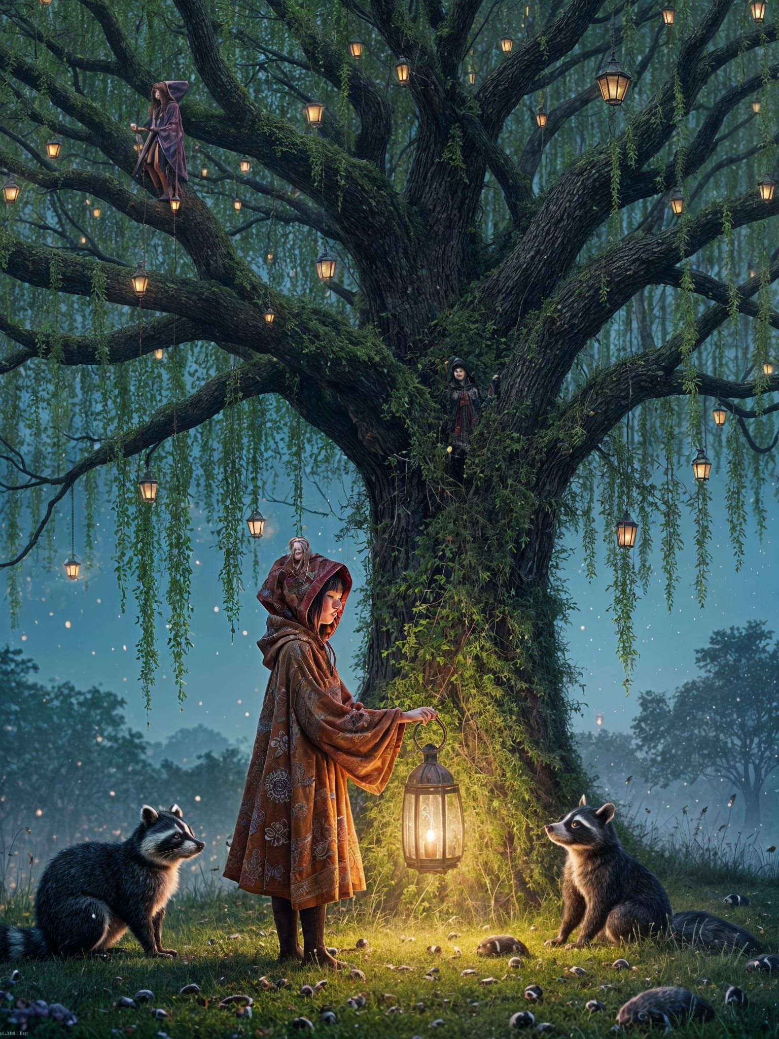 Soulful Lantern Talk Under Giant Willow Tree