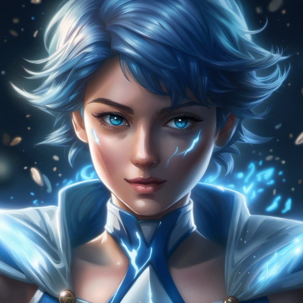 Sailor Mercury as Super Saiyan in Hyperdetailed Portrait