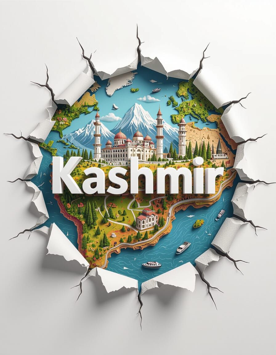 Kashmir 3D Model on Torn World Map