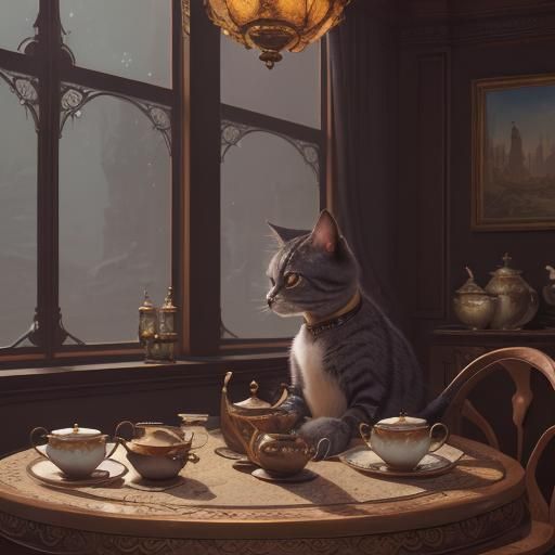 Cute Cat's Afternoon Tea: Digital Matte Painting
