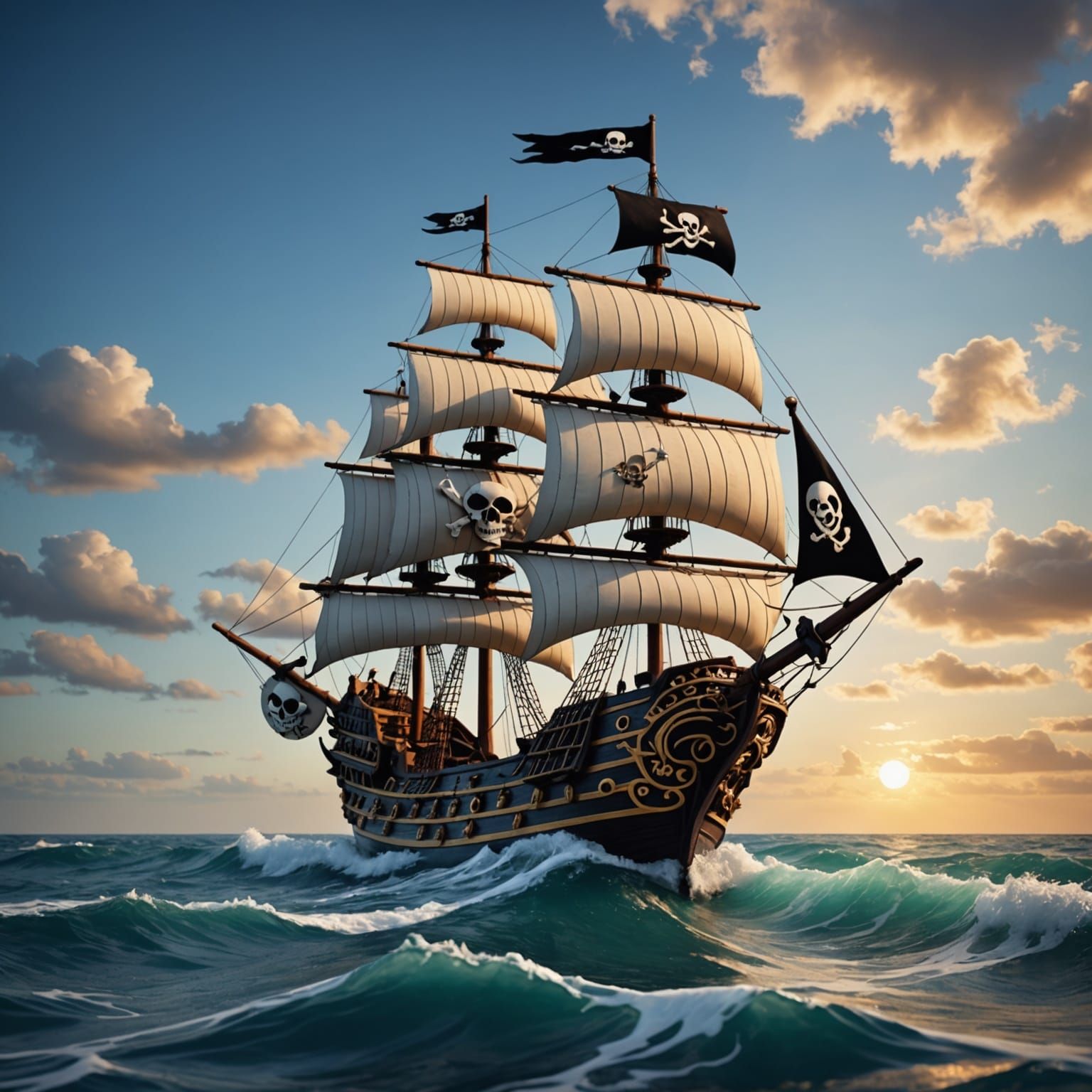 Pirate Ship Paper Quilling Art in Photorealistic Style