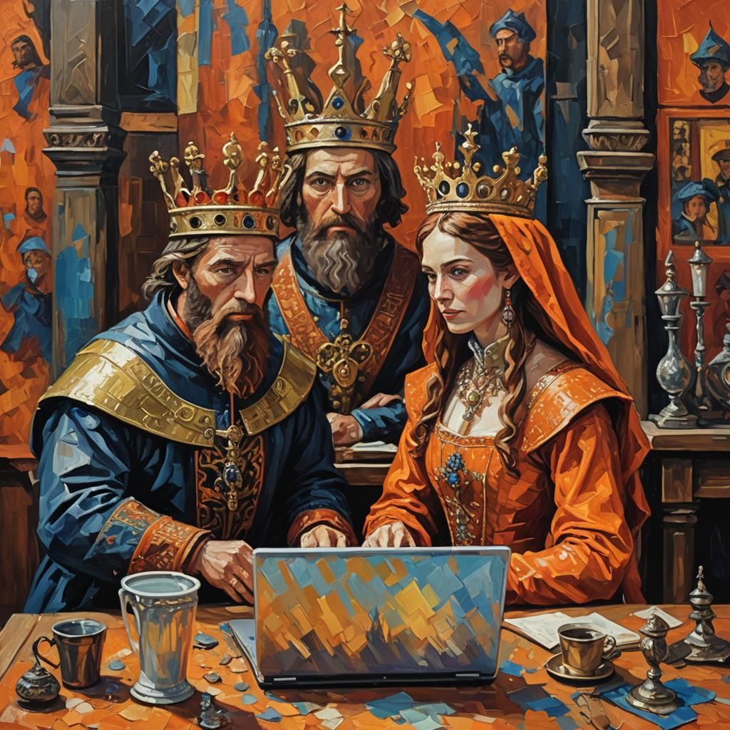Medieval Royals Play Age of Empires: Neo-Impressionist Paint...