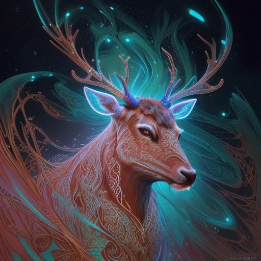 Hyper Glowing Reindeer Filigree Fine Art