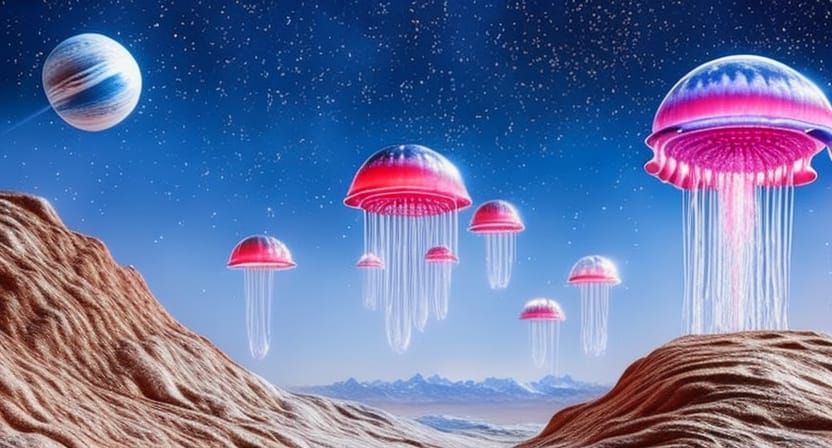 Space Jellyfish Descent: Epic Fantasy Landscape