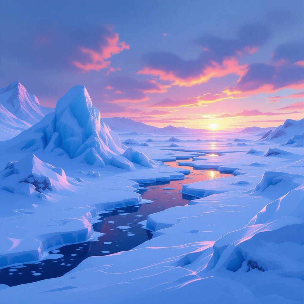 Eerie Frozen Tundra with Ice Formations