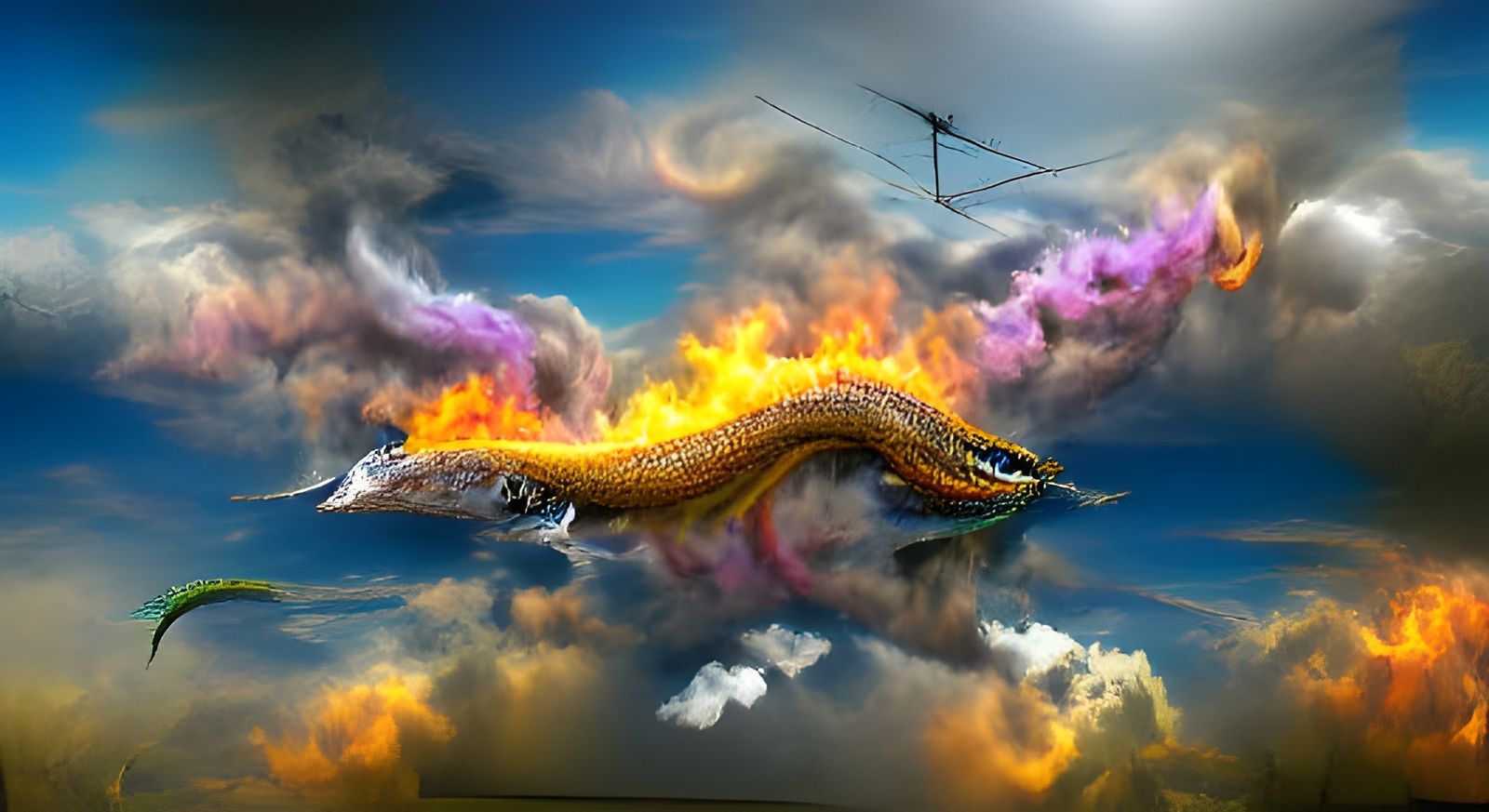 Realistic Fire Dragon in Iridescent 3D