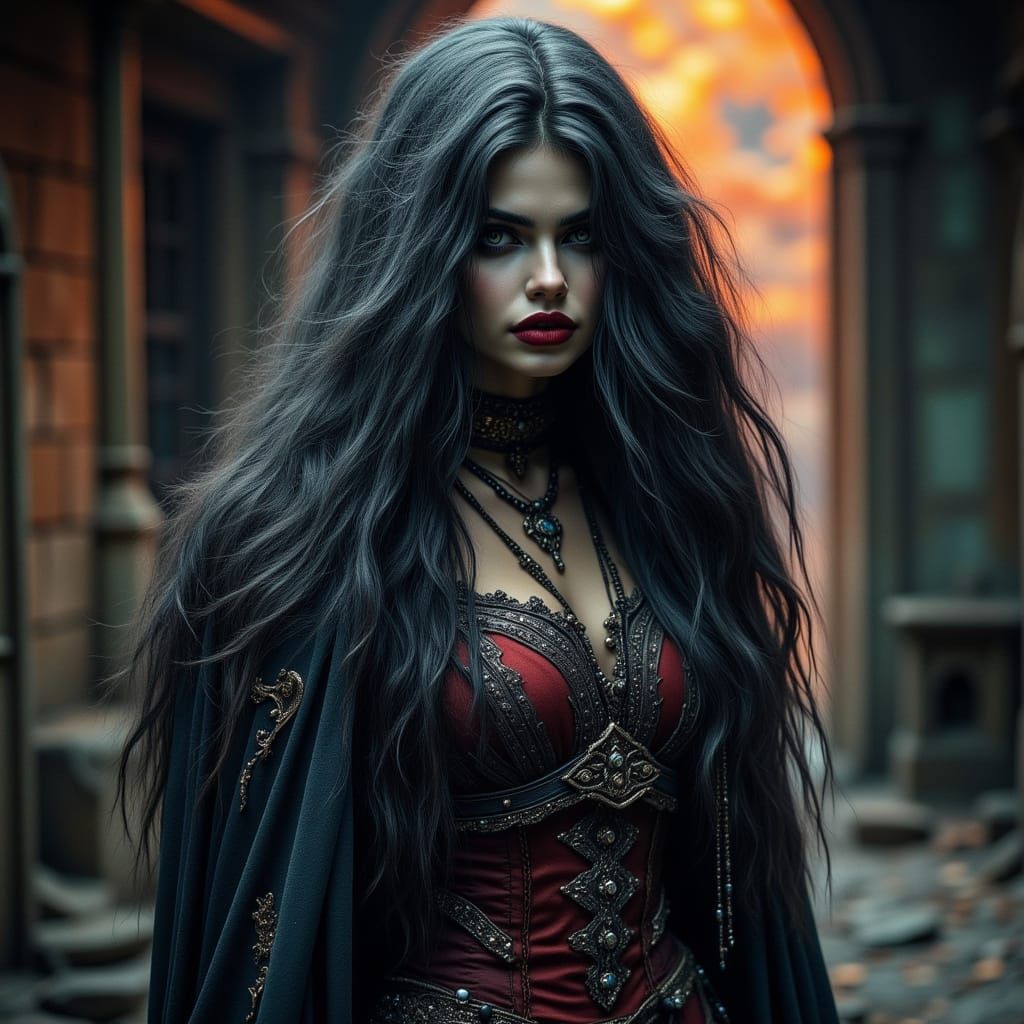 Evil Woman in Eerie Temple Hyperreal Portrait