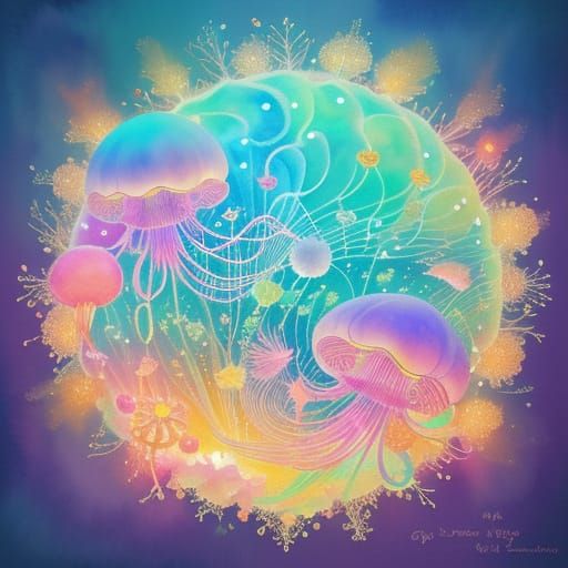 Candy Dreamscape with Marshmallow Jellyfish: Watercolor Art