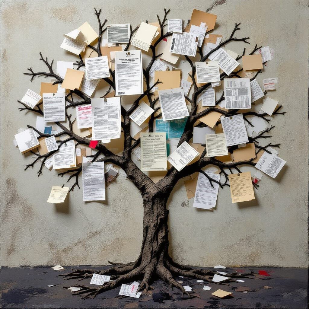 Barren Tree Sculpture of Financial Debris