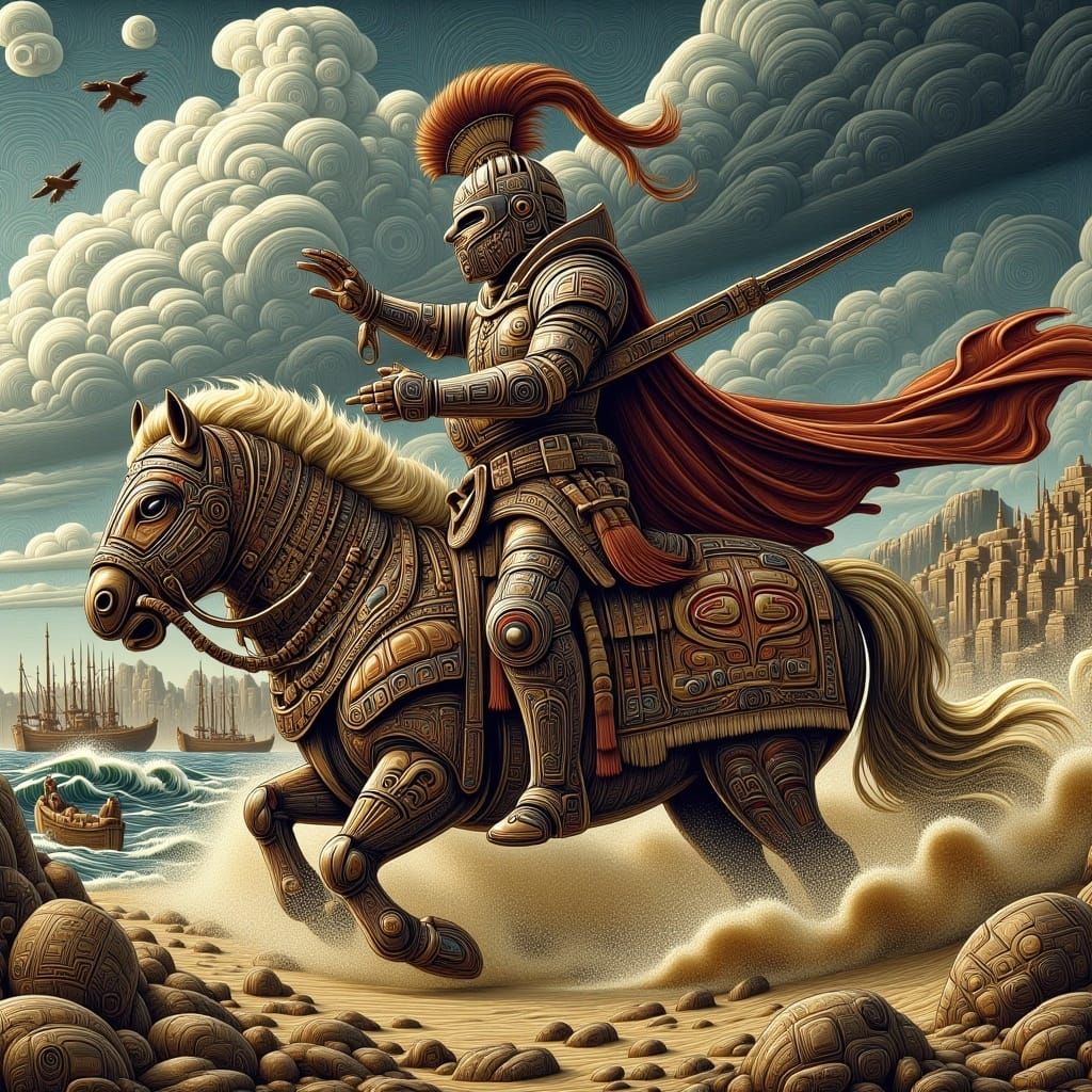 Armored Knight Battles in Stormy Desert Landscape