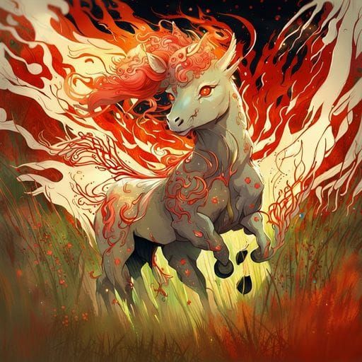 Fiery Rapidash Pokemon Runs Through Burning Field